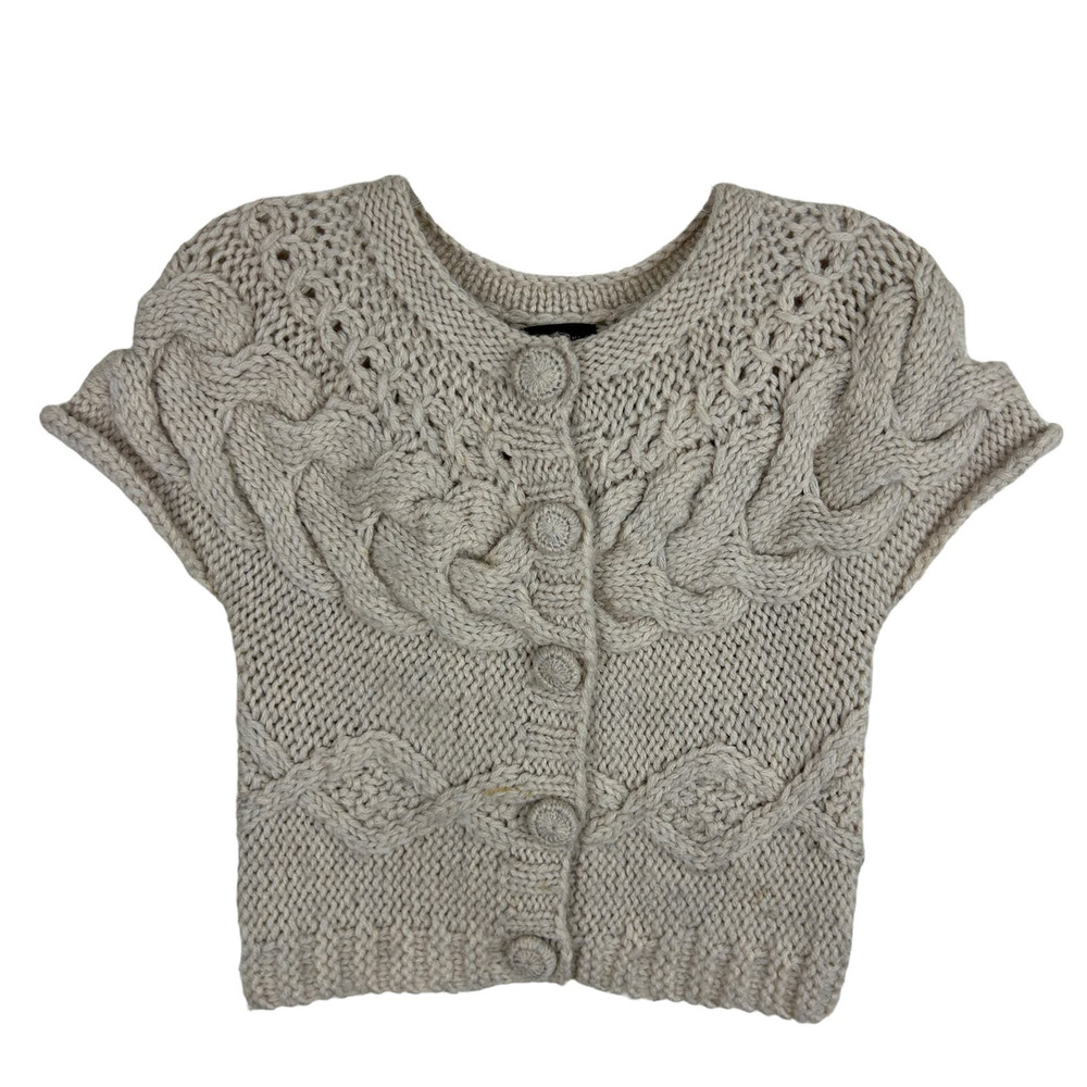 Lucky Brand Y2K Hand Knit Cap Sleeve Chunky Cropped Button Front Sweater S